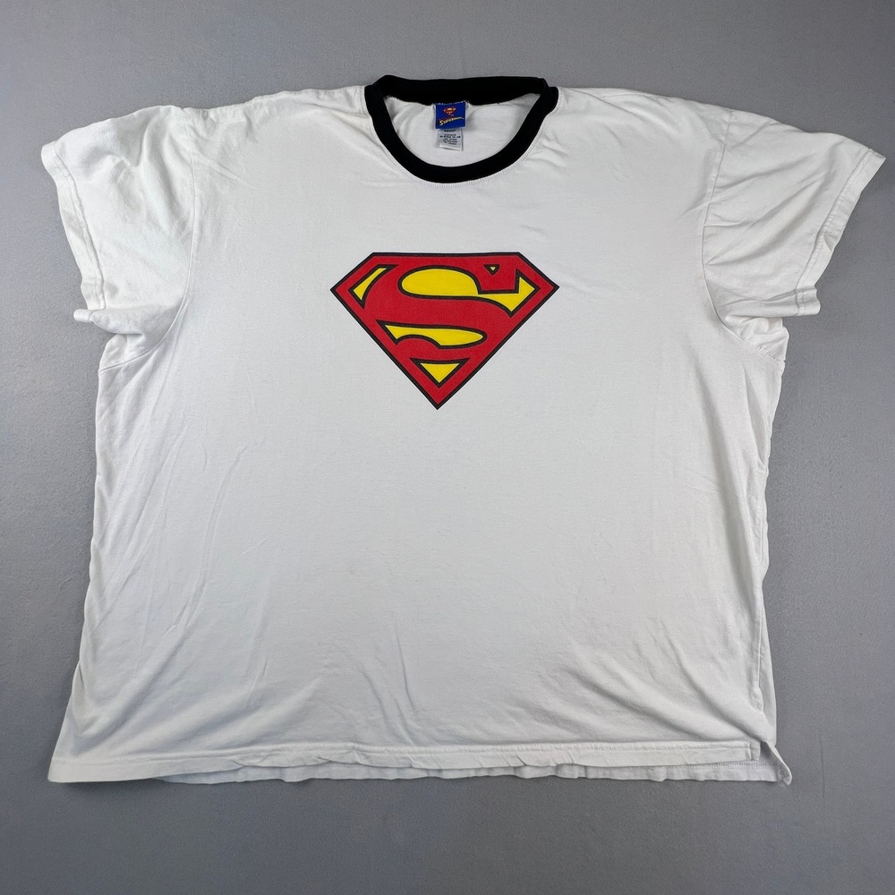 Superman T-Shirt Mens XXL Ringer White Black Sleepwear Shield Logo Tee Superhero